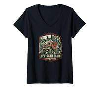 Mujer Funny North Pole Off-Road Club Sleigh Rig División Navidad Camiseta Cuello V
