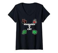 Mujer Funny Office Humor Manager Is A Cat Feline Boss Camiseta Cuello V