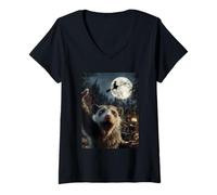 Mujer Funny Opossum Selfie Luna Llena Bosque de Brujas Volador Halloween Camiseta Cuello V