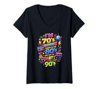 Mujer Funny Orgulloso Throwback I'm 70s Born 80s Raised 90s Fun Party Camiseta Cuello V