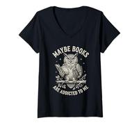Mujer Funny Owl Bookworm Meme Quizás los Libros Son Adictos a mí Camiseta Cuello V