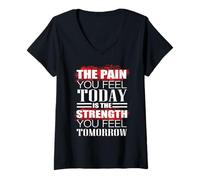 Mujer Funny Pain Today Fuerza Mañana Gimnasio Entrenamiento Fitness Camiseta Cuello V