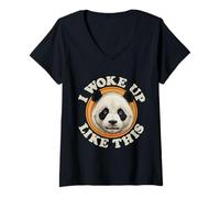 Mujer Funny Panda Bear I Woke Up Like This Sleepy Cansado Estado de ánimo Camiseta Cuello V