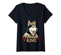 Mujer Funny Pawesome Husky Siberian King Dog Art Camiseta Cuello V