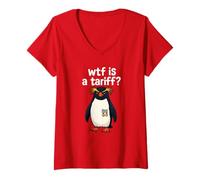 Mujer Funny Penguin WTF es una protesta de memes políticos arancelarios Camiseta Cuello V