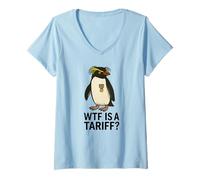 Mujer Funny Penguin WTF es una protesta de memes políticos arancelarios Camiseta Cuello V