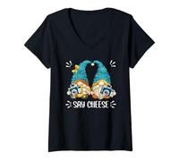 Mujer Funny Photography Camera Gnomes For Photographers Say Cheese Camiseta Cuello V