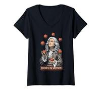 Mujer Funny Physics Isaac Newton Apple Malabares Ciencia del movimiento Camiseta Cuello V
