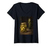 Mujer Funny Pickle Humor Sorprendido Pepino Rebanado Tarro Comedia Ironía Camiseta Cuello V