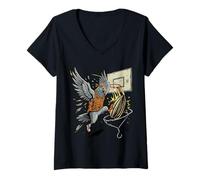 Mujer Funny Pigeon Dunking Baloncesto Gráfico Deportes Arte Urbano Camiseta Cuello V