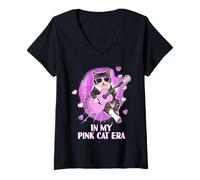 Mujer Funny Pink Cat Era Cantante Amantes Jóvenes Adolescentes Niñas Mujeres Camiseta Cuello V