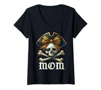 Mujer Funny Pirate Mom Leopard Coquette Bow Halloween Cute Costume Camiseta Cuello V