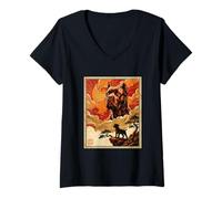 Mujer Funny Pitbull Dog Meme Lindo Vintage Retro Arte Japonés Perro Camiseta Cuello V