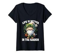 Mujer Funny Plant Lover Gnome Grandpa Life Is Better In The Garden Camiseta Cuello V