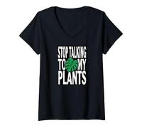 Mujer Funny Plant Lover Stop Talking To My Plants Monstera Design Camiseta Cuello V