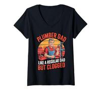 Mujer Funny Plumber Dad Like a Regular Dad but Clogged Camiseta Cuello V