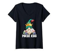 Mujer Funny Poker King GNOME Graphic For Men For Casino Night Camiseta Cuello V