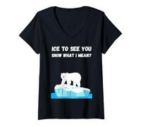 Mujer Funny Polar Bears Cita Nieve y Hielo Juego de Palabras Amante del Invierno Camiseta Cuello V