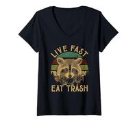 Mujer Funny Possum Racoon Live Fast Eat Basura Camiseta Cuello V
