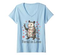 Mujer Funny Possum Valentine Outfit Feral in Love Animal Design Camiseta Cuello V