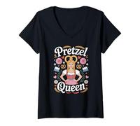 Mujer Funny Pretzel Queen Dirndl Biergarten Oktoberfest Beer Camiseta Cuello V