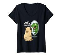 Mujer Funny Pug Dinosaur Trex Always Believe In Yourself Espejo Camiseta Cuello V