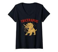 Mujer Funny Pug Triceratops Prehistoric Dinosaur Dog Fans Joke Camiseta Cuello V