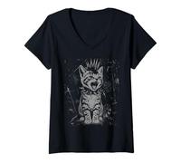 Mujer Funny Punk Cat EMO Kitten Alt Grunge Goth Graphic Camiseta Cuello V