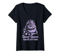 Mujer Funny Queef Queen Hear My Kitty Purr Funny Cat Mujeres Hombres Camiseta Cuello V