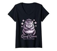 Mujer Funny Queef Queen Hear My Kitty Purr Funny Cat Mujeres Hombres Camiseta Cuello V