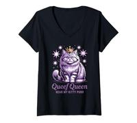 Mujer Funny Queef Queen Hear My Kitty Purr Funny Cat Mujeres Hombres Camiseta Cuello V