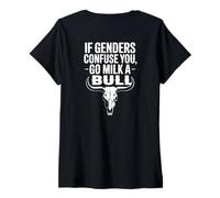Mujer Funny Quote if Genders Confuse You Go Milk a Bull (en la parte posterior) Camiseta Cuello V