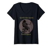 Mujer Funny Quoth Raven Nevermore Edgar Allan PoE Poema literario Camiseta Cuello V