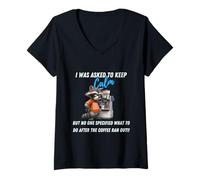 Mujer Funny Raccoon Coffee Lover Keep Calm Sarcastic Quote Camiseta Cuello V