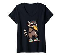 Mujer Funny Raccoon, Common Raccoon Eating a Taco Camiseta Cuello V