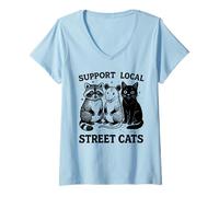 Mujer Funny Racoon, Opossum & Cat | Apoya a los gatos callejeros locales Camiseta Cuello V