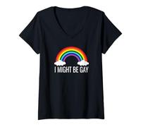 Mujer Funny Rainbow Pride Humor I Might Be Gay Statement tee Camiseta Cuello V