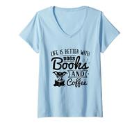 Mujer Funny Reading Dog, Love Books Café y perros, Ratón de biblioteca Camiseta Cuello V