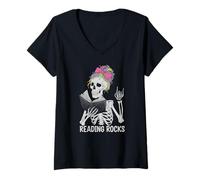 Mujer Funny READING ROCKS Elementary Educational Rockstar Camiseta Cuello V