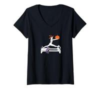 Mujer Funny Reformer Pilates con Calabaza Gato Halloween Camiseta Cuello V