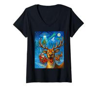 Mujer Funny Reindeer Taking a Selfie with Santa UFO Christmas Boys Camiseta Cuello V