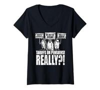 Mujer Funny Resist Tariff Altipers Up I Stand with Penguin Lover Camiseta Cuello V