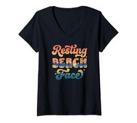 Mujer Funny Resting Beach Face Summer and Beach Cute Ocean Lovers Camiseta Cuello V
