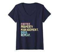 Mujer Funny Retro Café Perros Administración de propiedades Bienes Raí Camiseta Cuello V