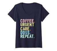 Mujer Funny Retro Coffee Dogs Técnico de atención urgente Camiseta Cuello V