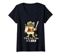 Mujer Funny Retro Medieval Knight Frog T'was The 'Tism M'Lord Camiseta Cuello V