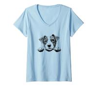 Mujer Funny Retro Vintage Logo Happy Face Jack Russell Terrier Camiseta Cuello V