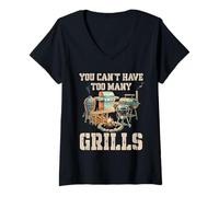 Mujer Funny Retro You Can't Have Too Many Grills BBQ Gear Grilling Camiseta Cuello V