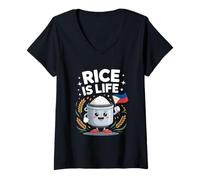 Mujer Funny Rice Is Life Cute Antropomorphic Cooker Camiseta Cuello V