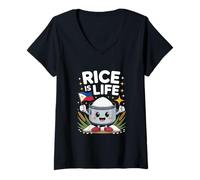Mujer Funny Rice Is Life Cute Filipino Cooker Broma Gag Camiseta Cuello V